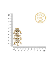 Triple Lotus Gold Plated Kundan Earrings view 3