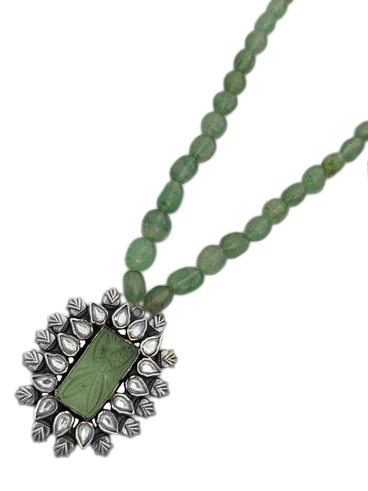 925 Sterling Silver Two Tone 22K Gold Plated Green Strawberry Beaded Necklace With Green Gemstone and White Crystal view 3