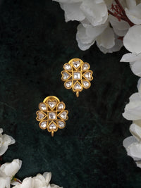 925 Sterling Silver Gold Plated Floral Studs with Kundan view 3