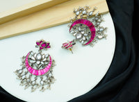 925 Silver Signature Pink Kundan Chandbalis view 5