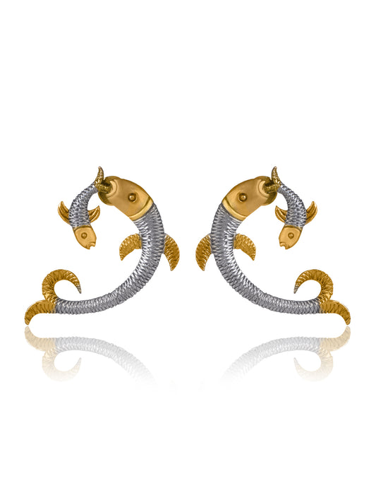Two Toned Twin Fish Earrings