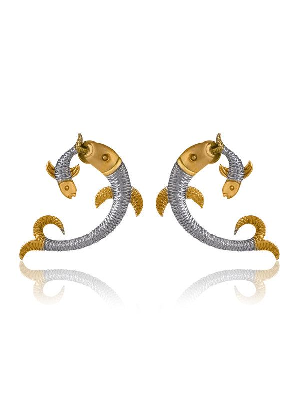Two Toned Twin Fish Earrings