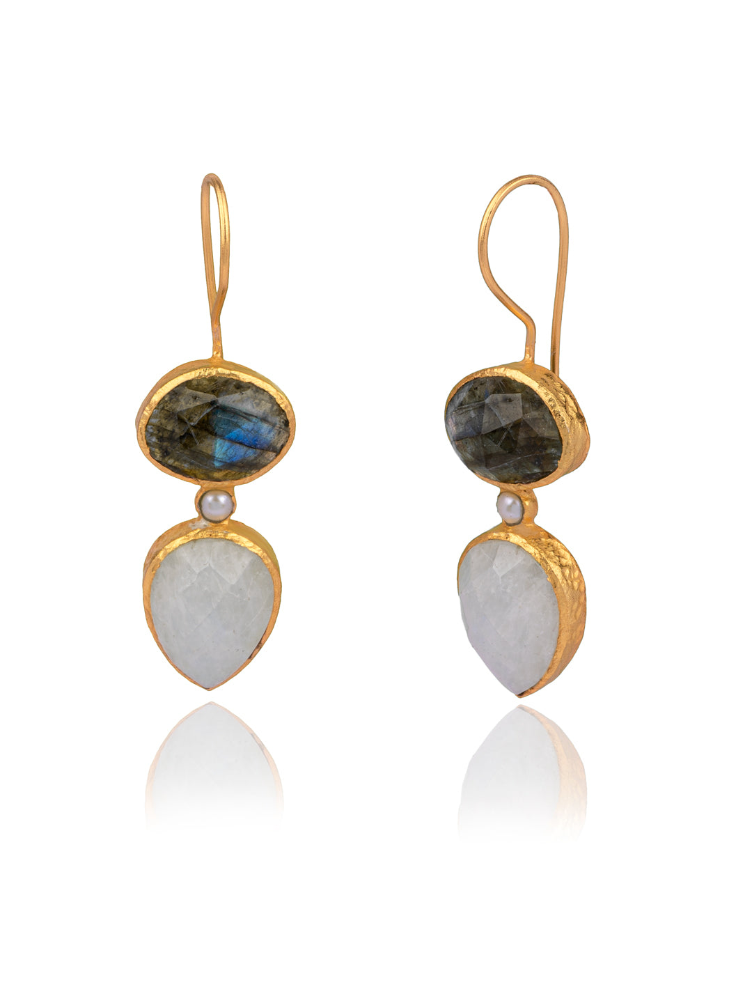 Rainbow Moonstone and Labradorite Gold Plated Dangler view 1