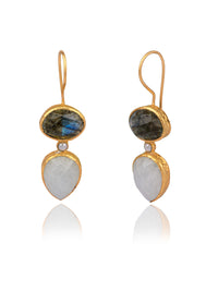 Rainbow Moonstone and Labradorite Gold Plated Dangler view 1