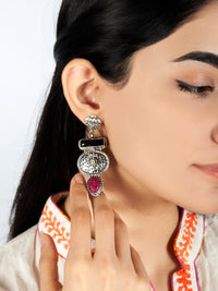 925 Sterling Silver Statement Earrings with Black Onyx and Ruby view 1