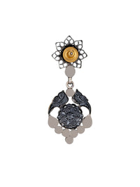 Twin Peacock Two Tone Intricate Earrings with Kundan and Pearl view 3
