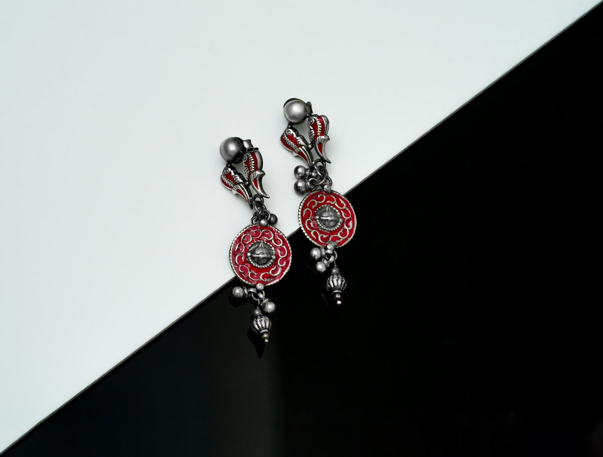 Red Meenakari Earring With Ghungroos view 3