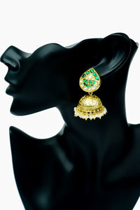 Silver Gold Plated Signature Kundan Jhumkis view 4