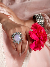 Silver Rose Quartz Adjustable Ring with Pearl view 2
