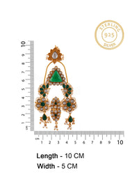 925 Sterling Silver 22K Gold Plated Green Onyx Danglers Earrings With Pearl And White Kundan view 4