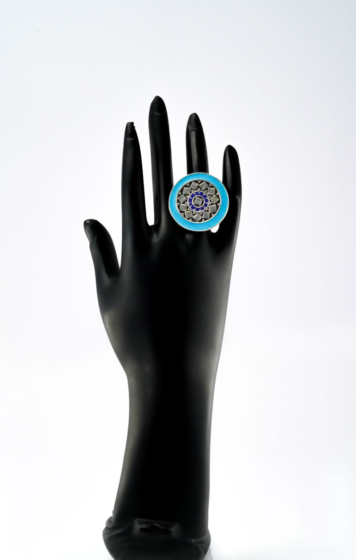 Circular Aqua Blue Meenakari Ring view 3