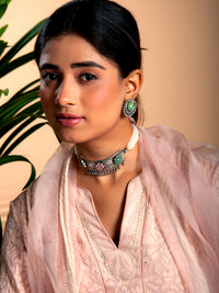 Silver Fusion Floral Kundan Choker with Pearl view 3