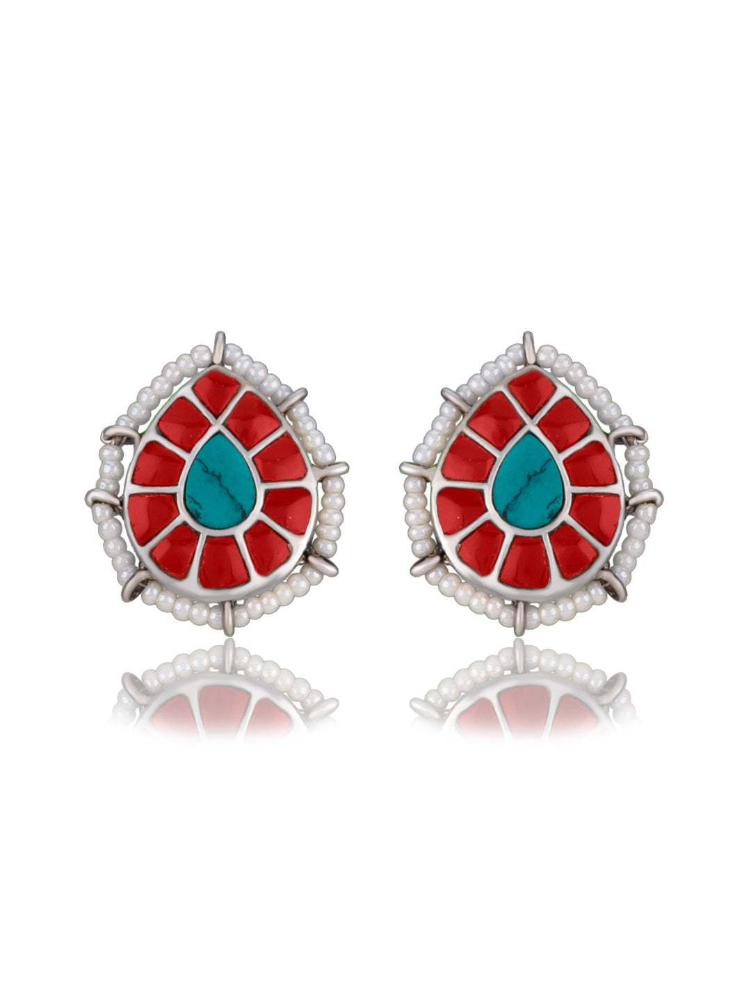 NB Signature  Studs with Red Coral and Turquoise view 1