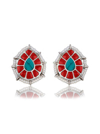 NB Signature  Studs with Red Coral and Turquoise view 1
