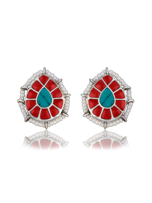 NB Signature  Studs with Red Coral and Turquoise