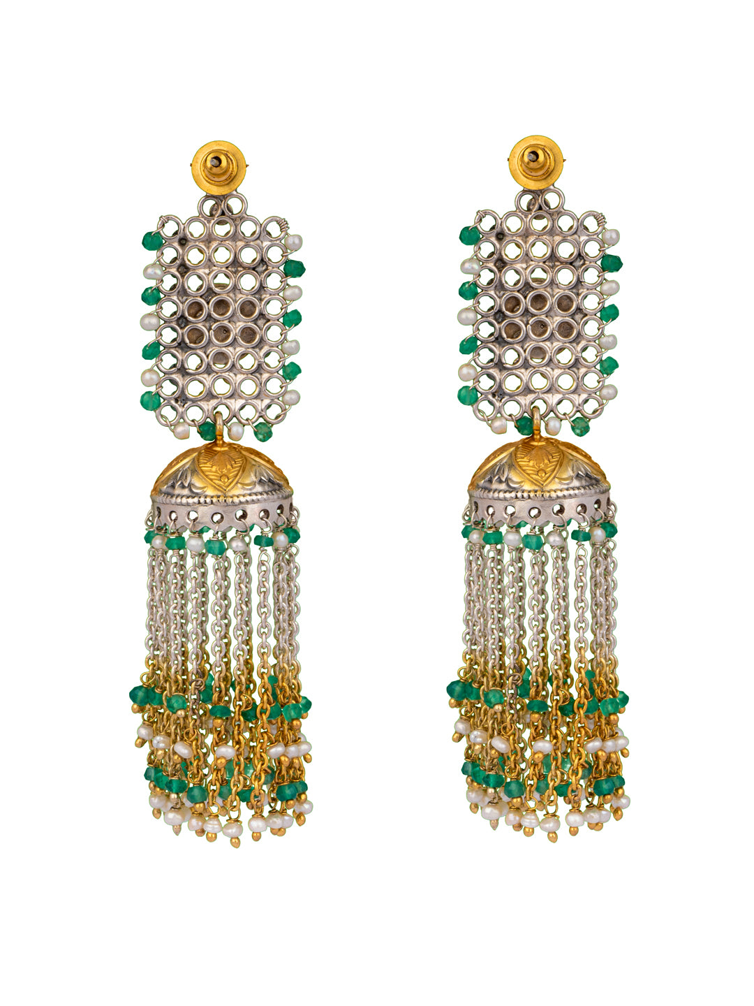 925 Sterling Silver Two Tone Jhumki with Kundan Motif view 4
