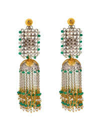 925 Sterling Silver Two Tone Jhumki with Kundan Motif view 4