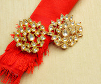 925 Silver Gold Plated Kundan Leaf Earrings view 1