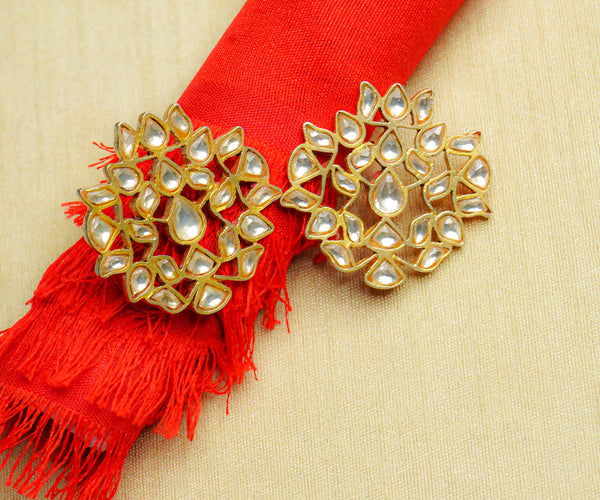 925 Silver Gold Plated Kundan Leaf Earrings