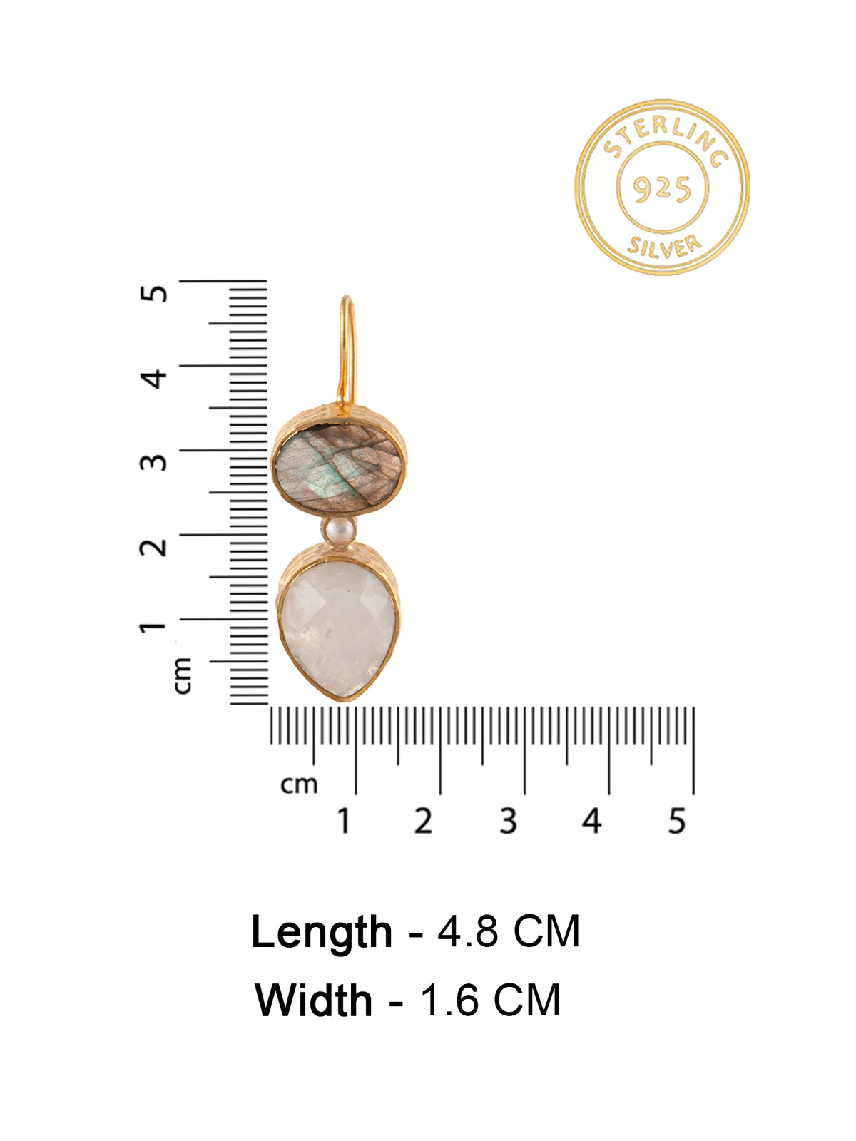 925 Sterling Silver Gold Plated Fish Hook Earrings with Labradorite and Rainbow Moonstone view 4