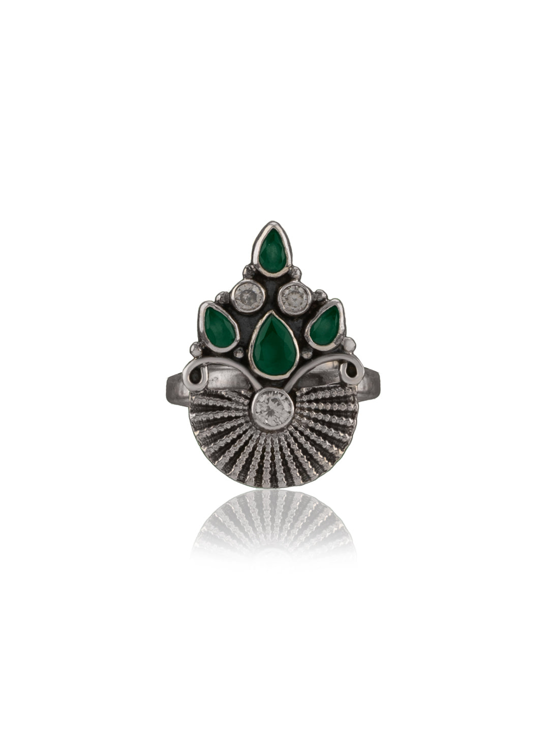 Green Onyx and Kundan Intricate Adjustable Ring
