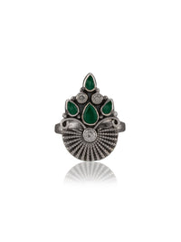 Green Onyx and Kundan Intricate Adjustable Ring view 1