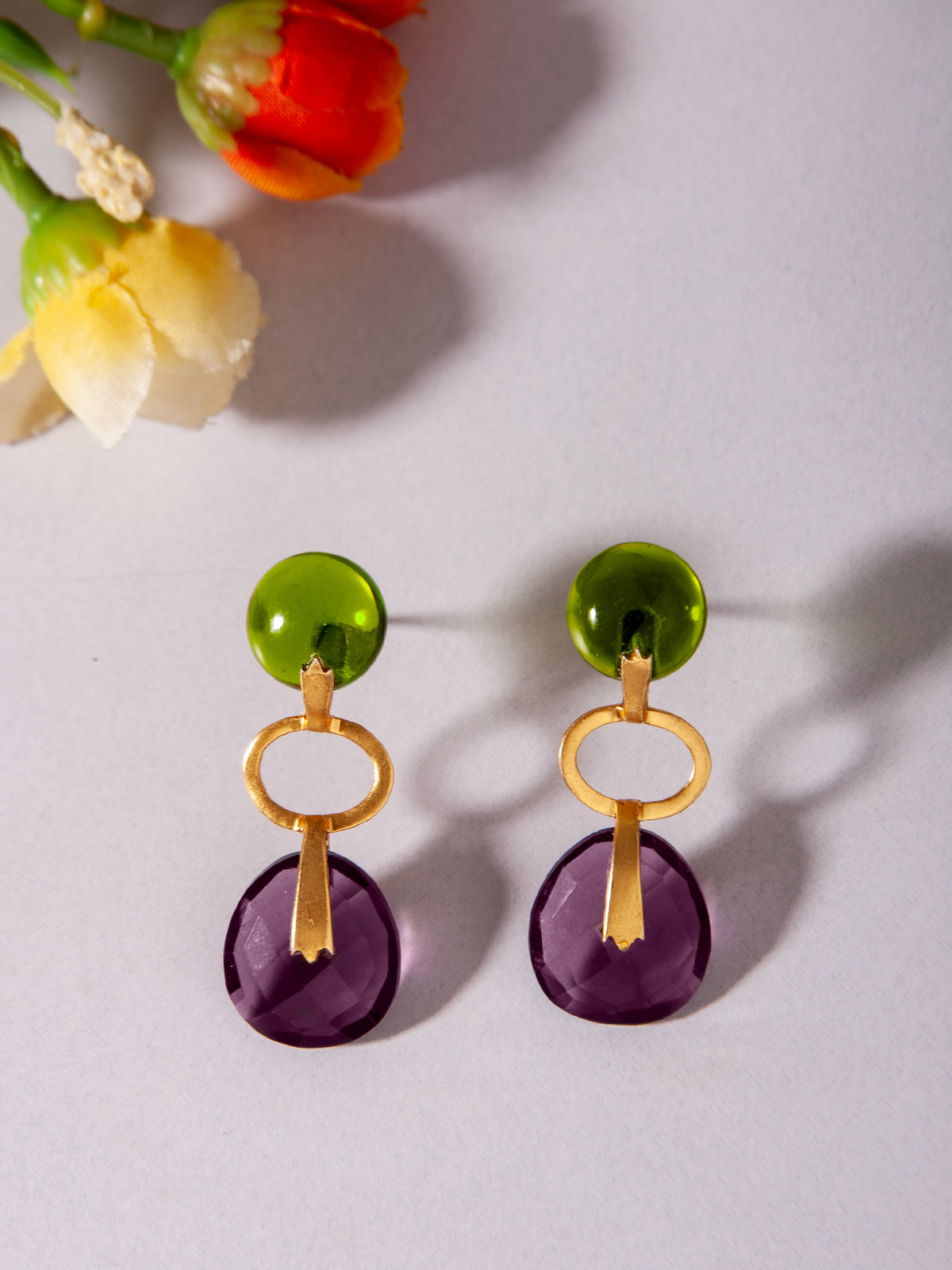 Aurora Amethyst and Chalcedony Studs view 2