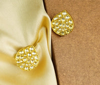 925 Silver Gold Plated White Kundan Paan Studs view 3