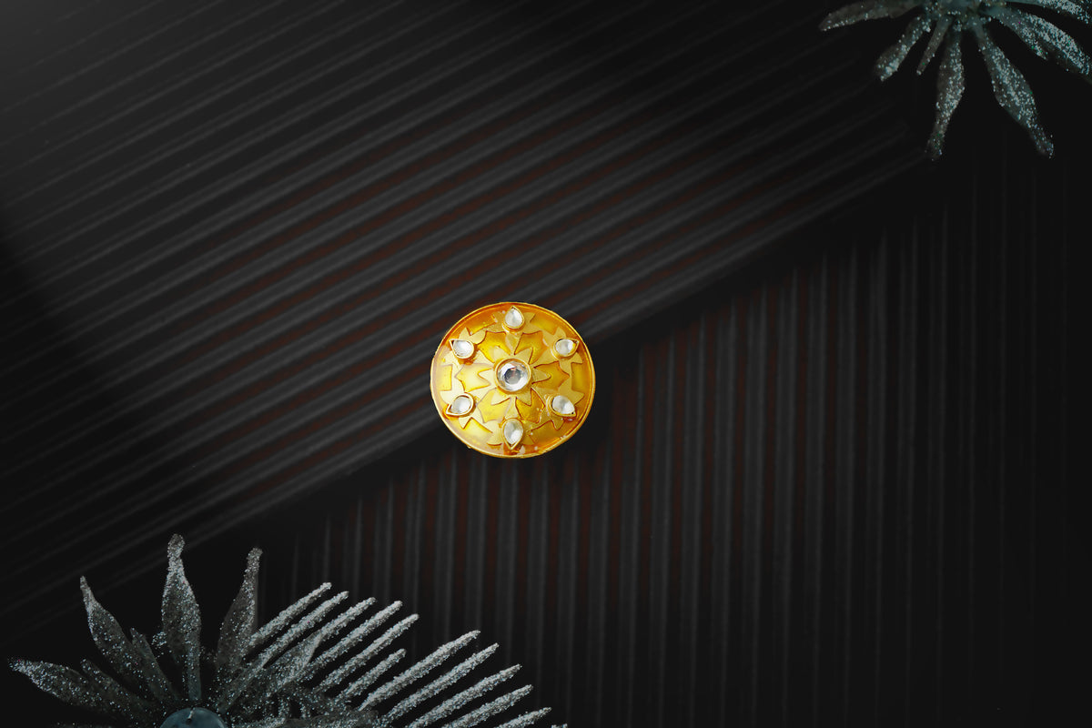 Silver Gold Plated Star Ring with Kundan view 3