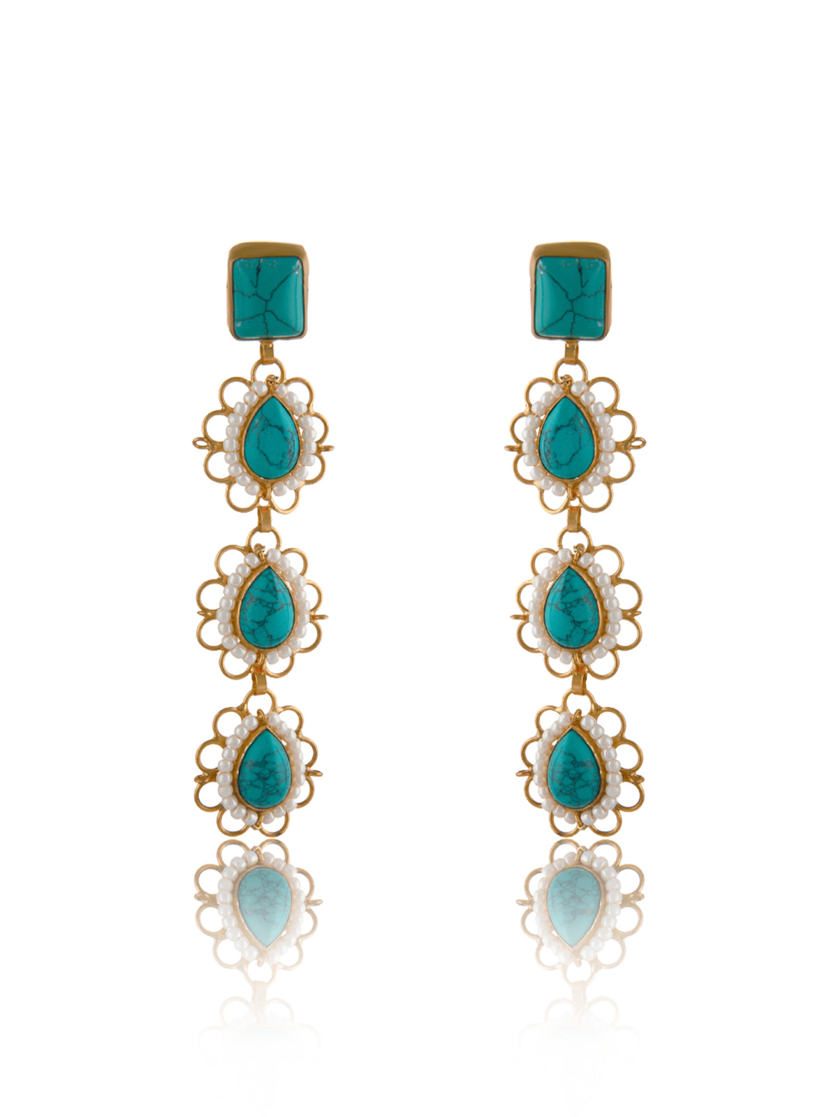 Turquoise Pearl Elegance Earrings view 3