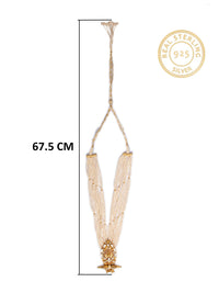 925 Sterling Silver 22K Gold Plated Pearl Beaded Peacock Design Statement Necklace With White Kundan view 4