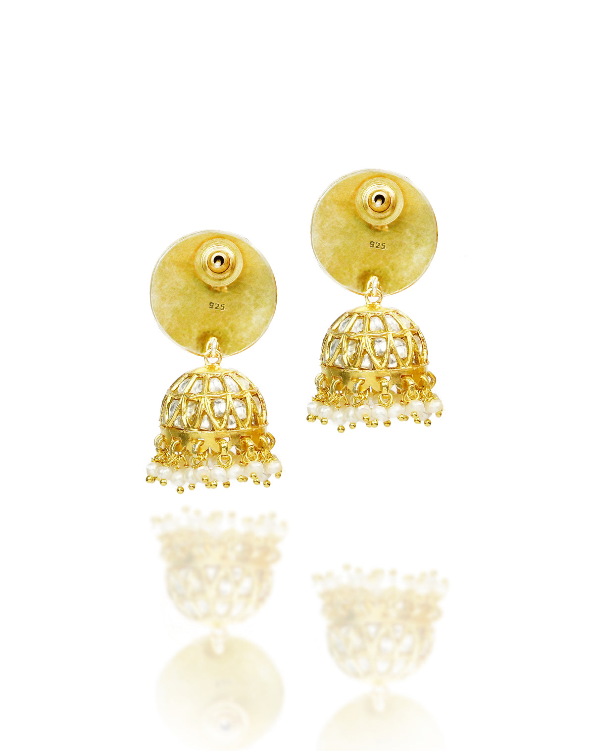 925 Silver Gold Plated Turquoise and Kundan Earrings with Kundan Jhumki view 2