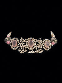 Silver Rose Quartz Kundan Choker with Pearl view 8