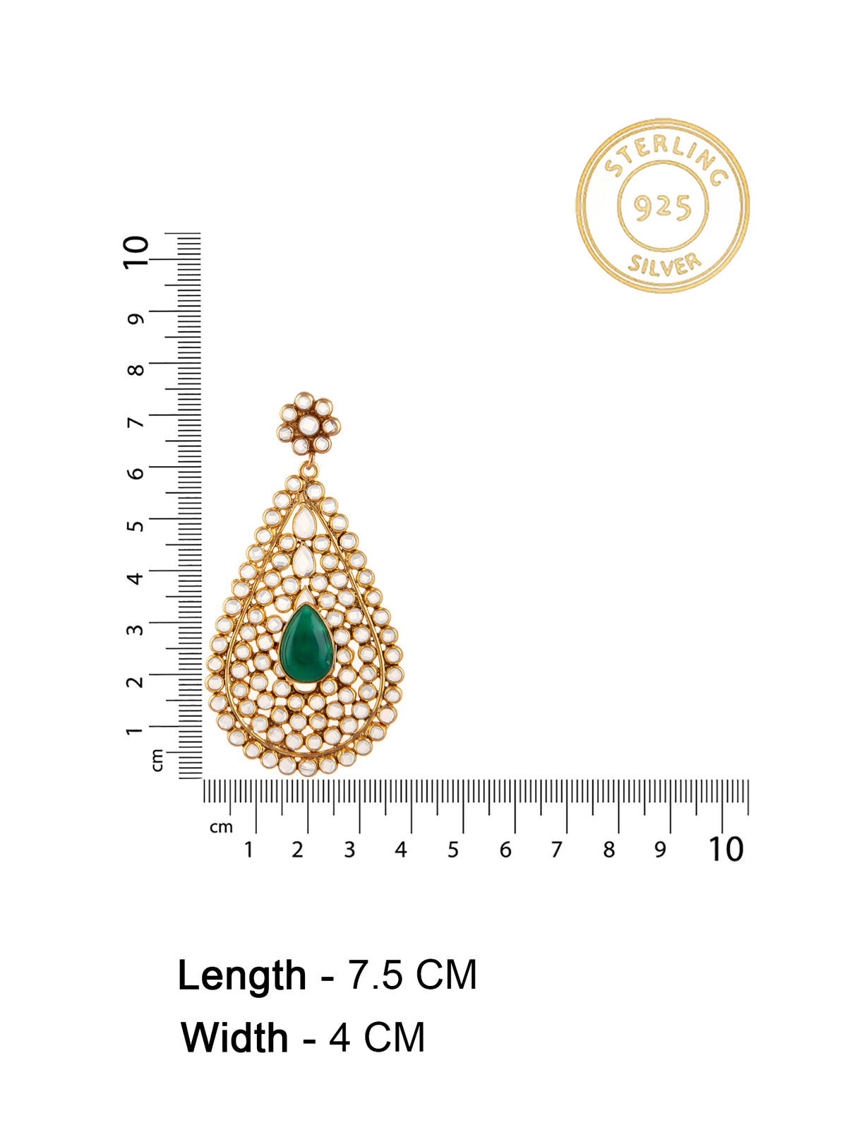 925 Sterling Silver Gold Plated Crystal Earring with Green Onyx view 4