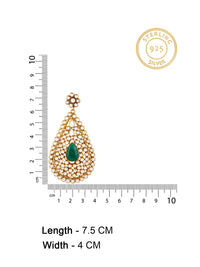 925 Sterling Silver Gold Plated Crystal Earring with Green Onyx view 4