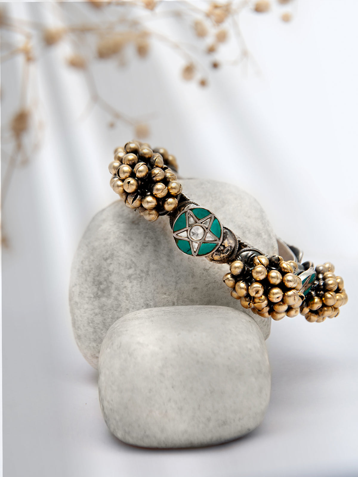 Svarnam Festive Turquoise Kundan Openable Bangle view 1