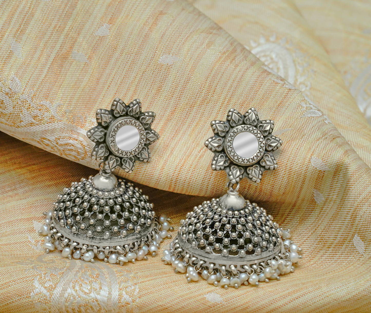 925 Silver Designer Jhumki With Glass - Neeta Boochra Jewellery