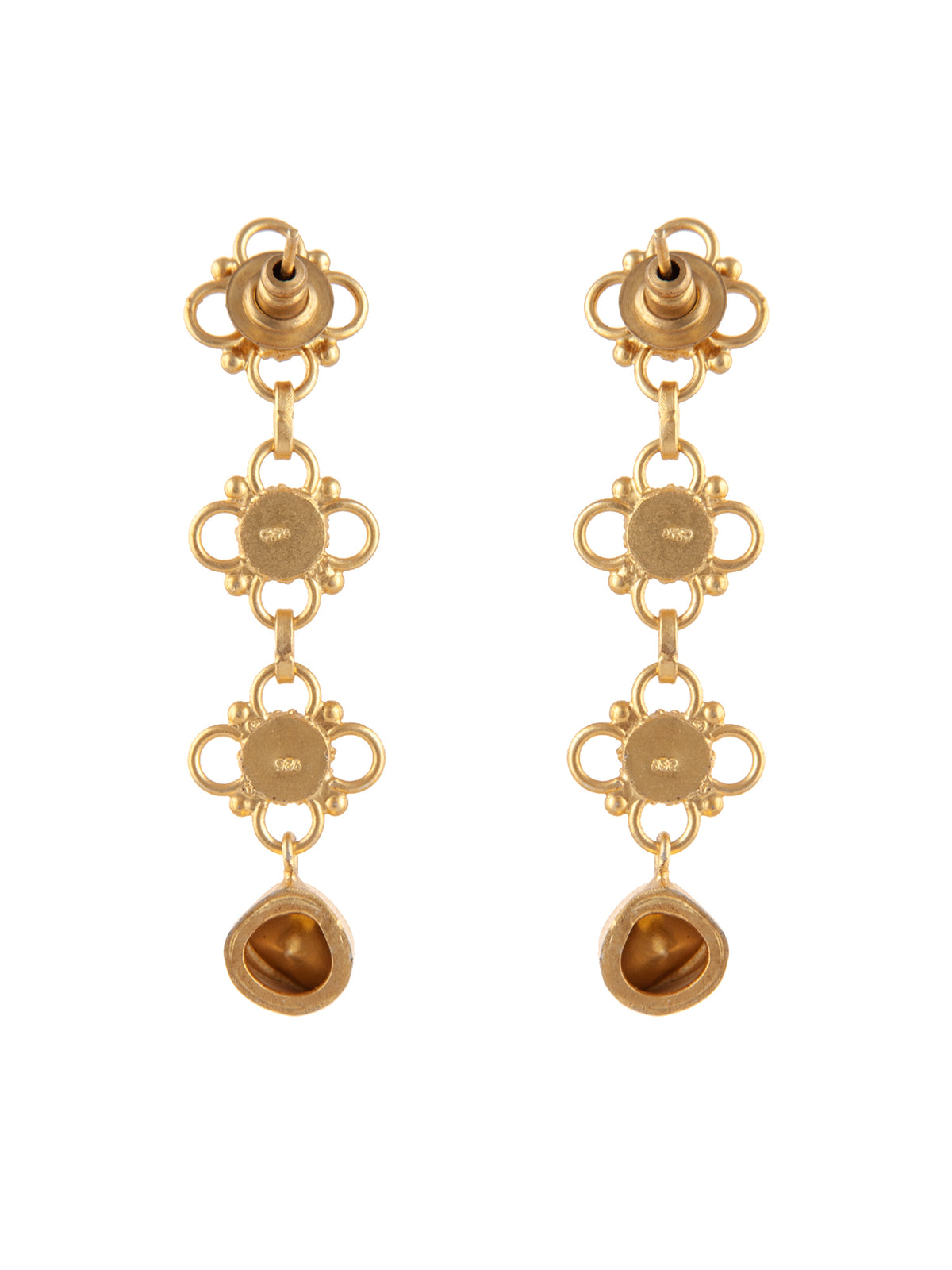 925 Sterling Silver Gold Plated Designer Earring with Moissanite and Ruby view 3