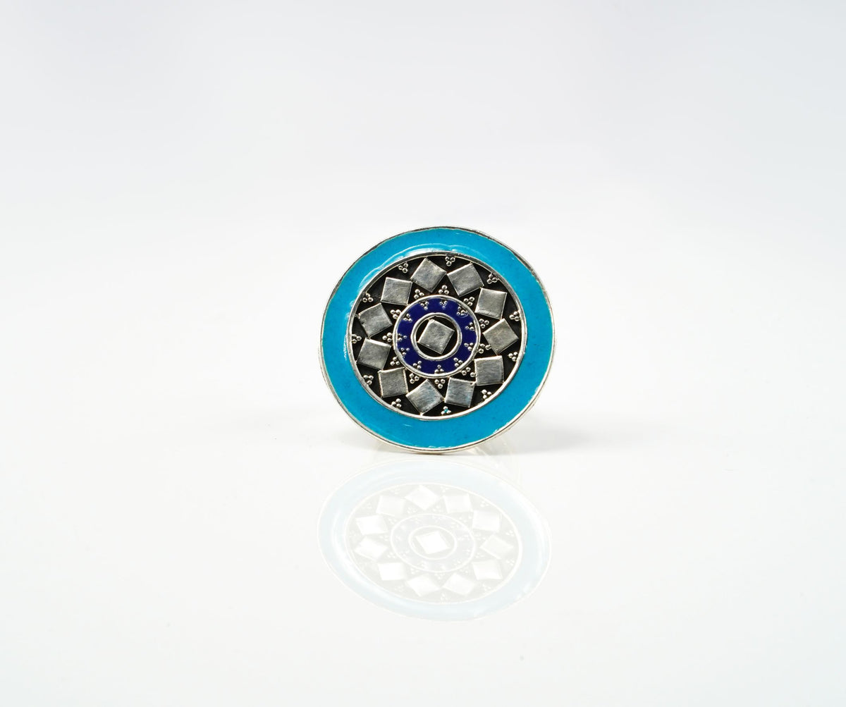 Circular Aqua Blue Meenakari Ring view 1