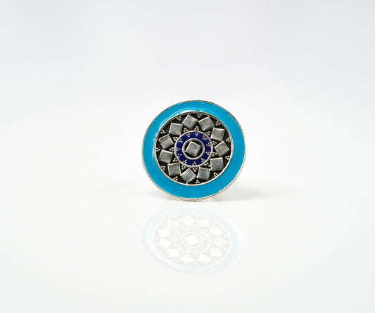 Circular Aqua Blue Meenakari Ring - Neeta Boochra Jewellery