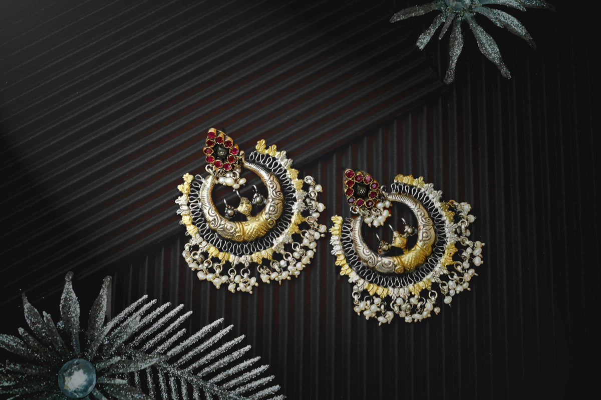 Silver Statement Two-Tone Chandbali with Ruby view 3