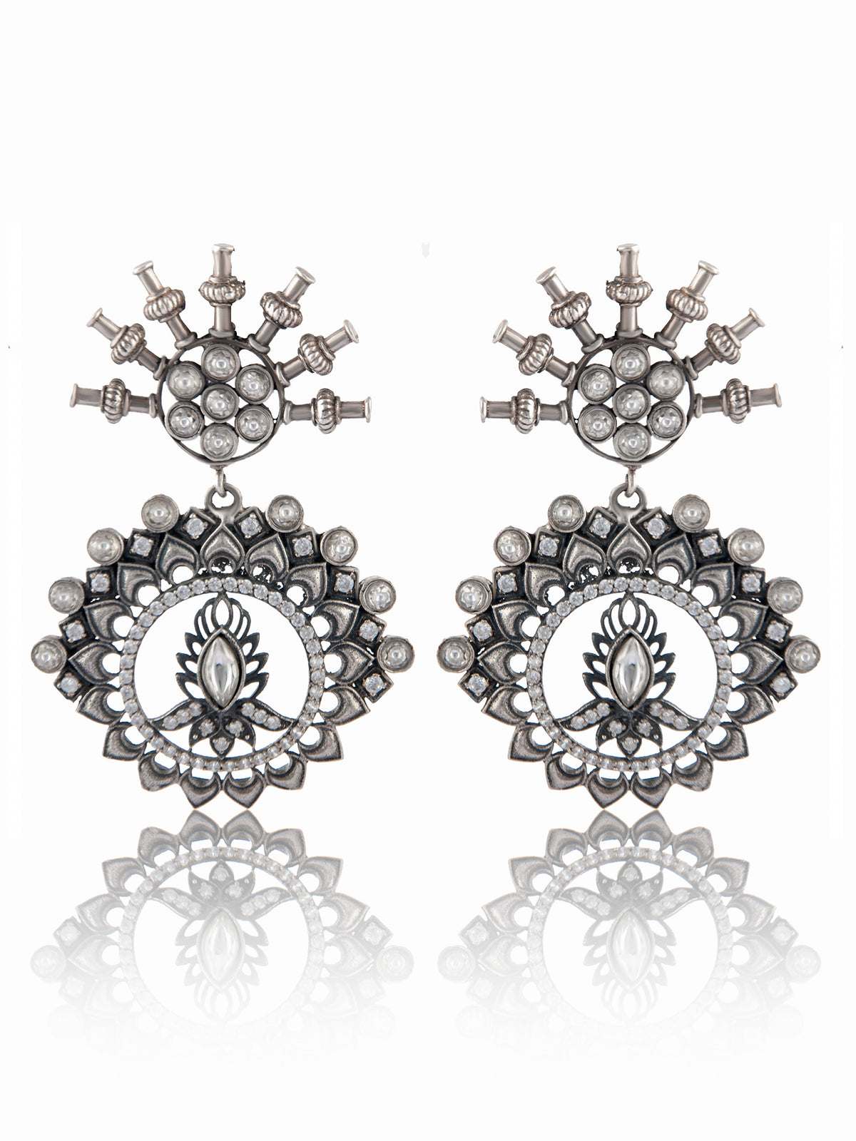 925 Sterling Silver Statement Kundan Earrings view 3