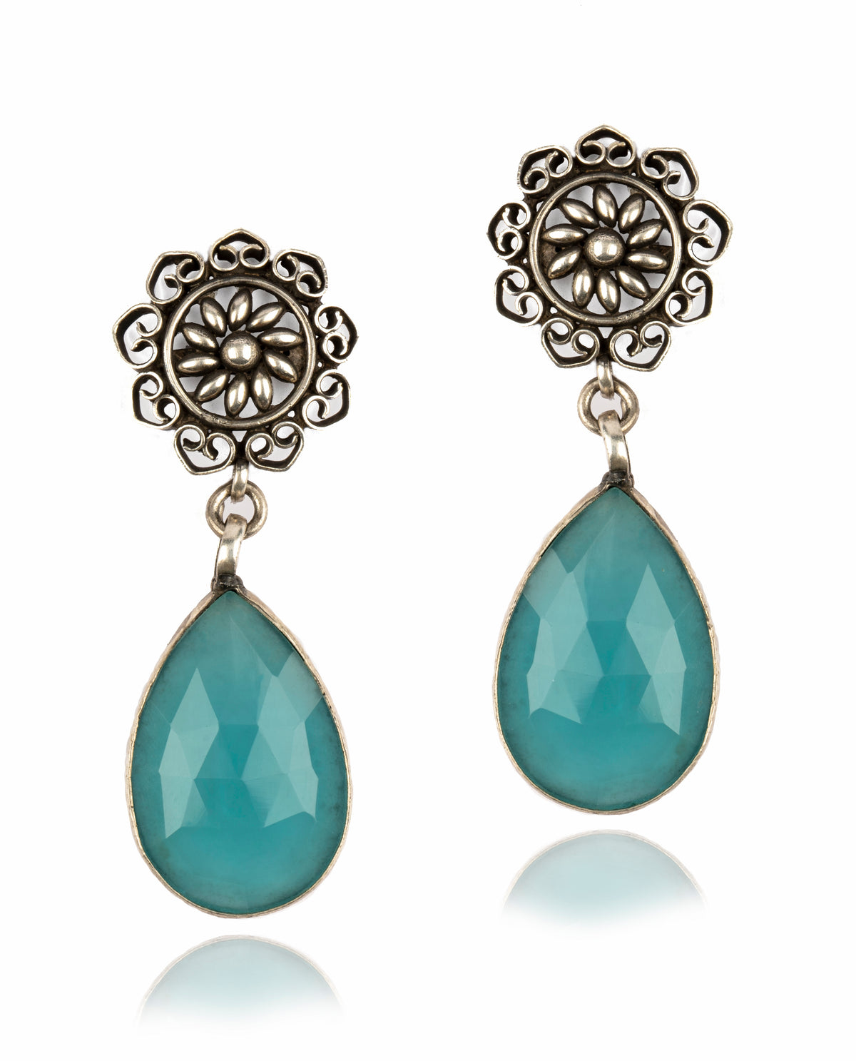 925 Sterling Silver Earrings with Green Onyx drop view 1