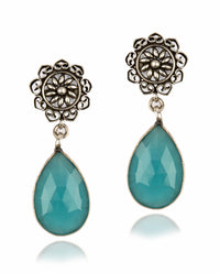 925 Sterling Silver Earrings with Green Onyx drop view 1