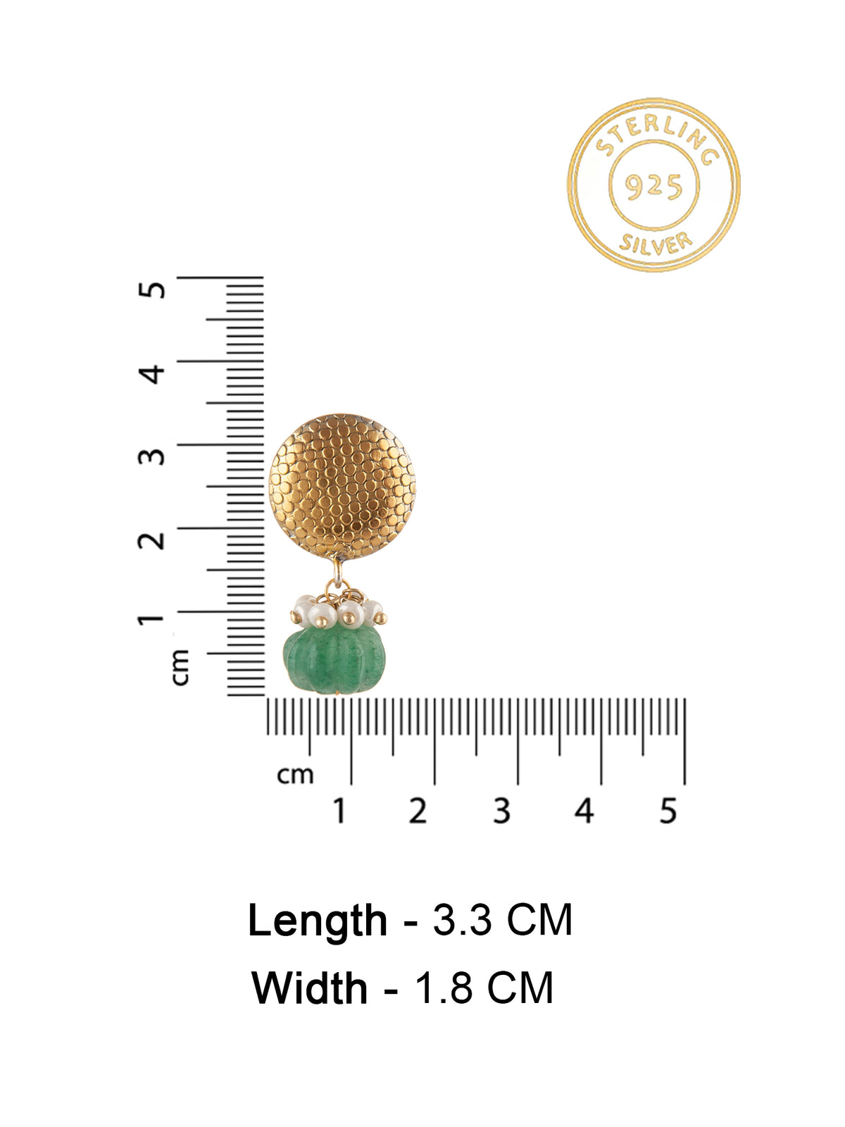 925 Sterling Silver Gold Plated Studs with Melon Cut Green Onyx and Pearl view 4