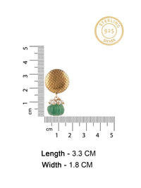 925 Sterling Silver Gold Plated Studs with Melon Cut Green Onyx and Pearl view 4