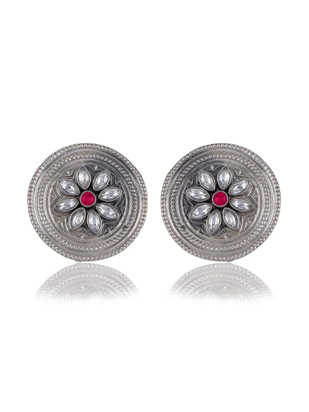 Kundan Disc Studs with Ruby view 1