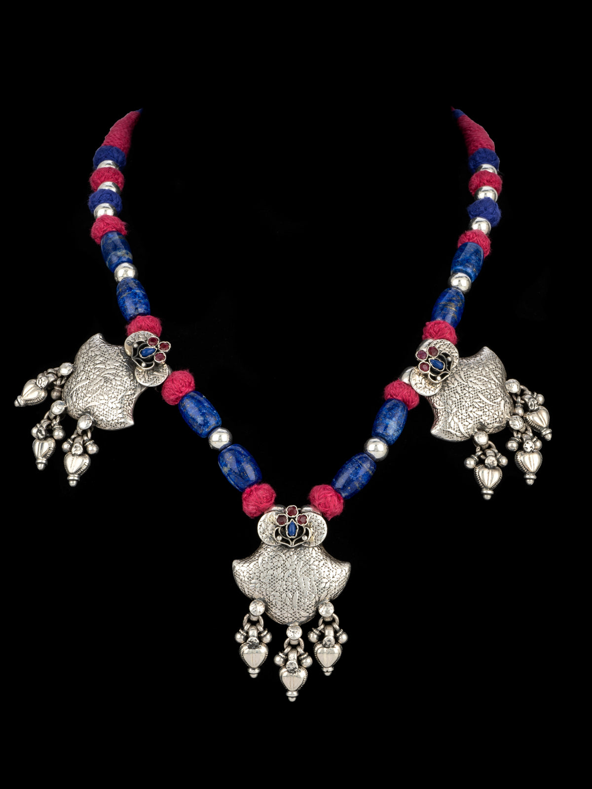 Antique Blue Lapis Beaded Necklace with Adjustable Patwa Thread view 1
