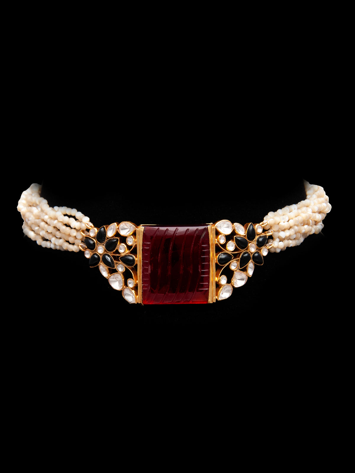 Svarnam Moissanite Red Carved Stone Choker view 5
