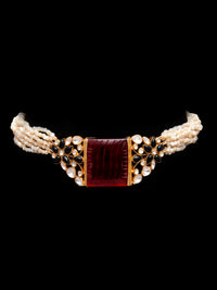 Svarnam Moissanite Red Carved Stone Choker view 5
